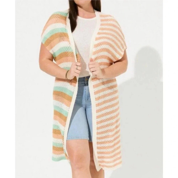 Torrid Womens Open Knit Striped Duster Cardigan Multicolor Size Medium - Picture 1 of 15